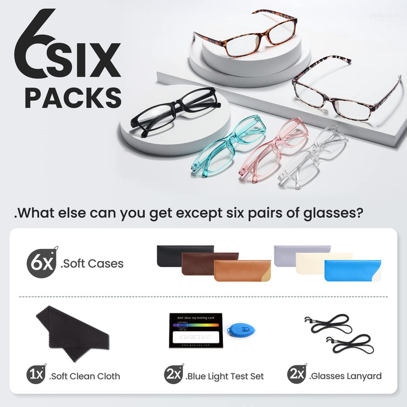 Gaoye 6 Pack Reading Glasses Blue Light Blocking for Women Men, Magnifying Readers Glass Anti UV Eyeglasses 6 Color*1 2.0 x