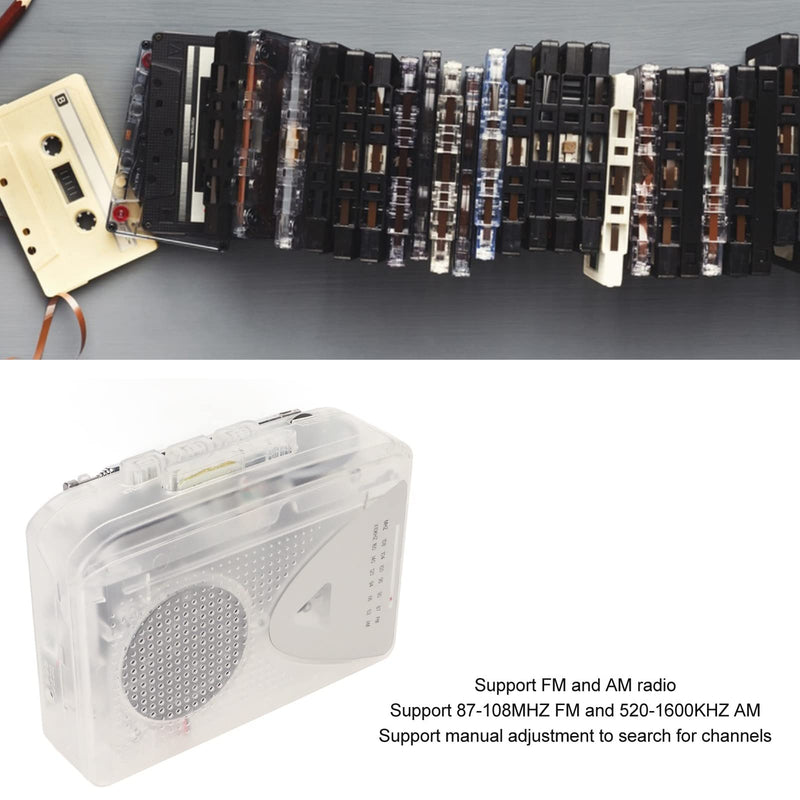 Portable Cassette Player, FM AM Radio Stereo Cassette MP3 Tape Player with 3.5mm Jack and Speaker Support Battery Power and USB Power for Daily (Transparent) Transparent