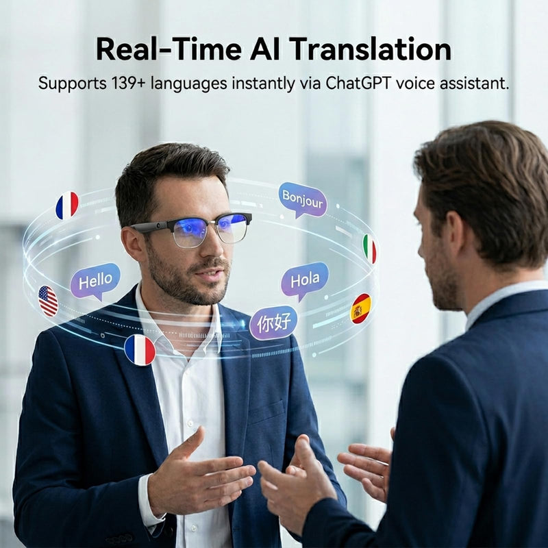 AI Smart Glasses Camera, 4K EIS Anti-Shake Photo & Photochromic | Real-Time Translation, Object Recognition, Voice Assistant, Open-Ear BT, 4K Video Recording, Photochromic & Extra Lenses Black