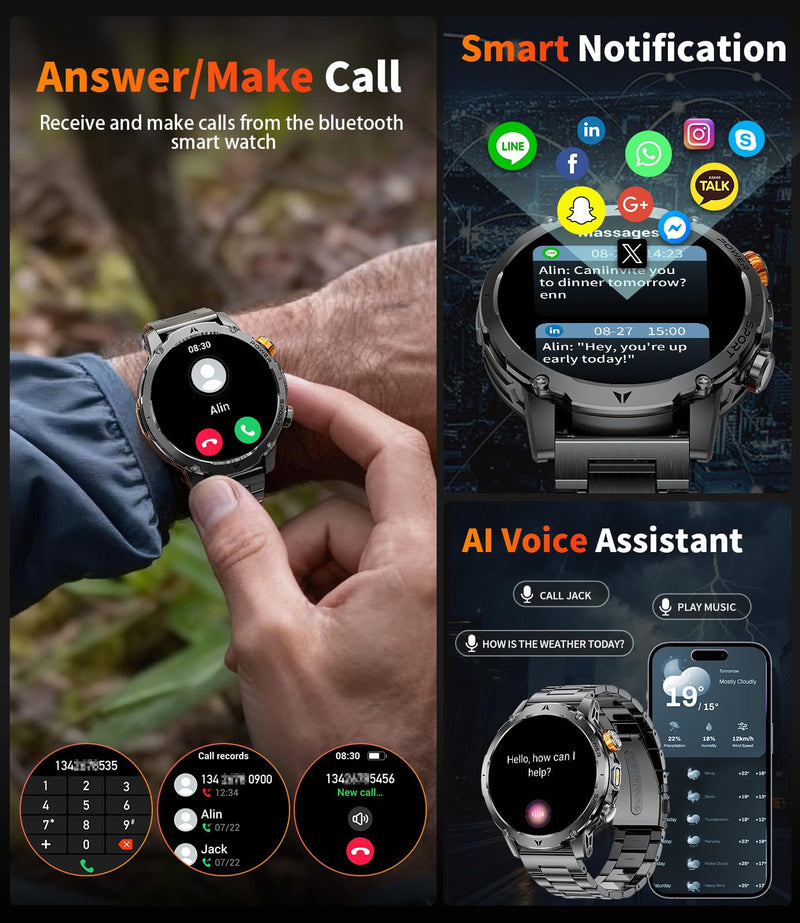 LIGE Smart Watches for Men,1.7" Smartwatch with 1000mah Battery,Flashlight,Bluetooth Call,100+ Sports Modes,Health Tracker,IP68 Waterproof,Fitness Tracker Watch for Android iOS(Black) Black