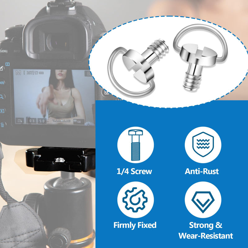 5 Pcs 1/4" Camera Tripod Screw, Stainless Steel Thread D-Ring Camera Screws, Quick Release Camera Screw for Camera Tripod Monopod QR Plate