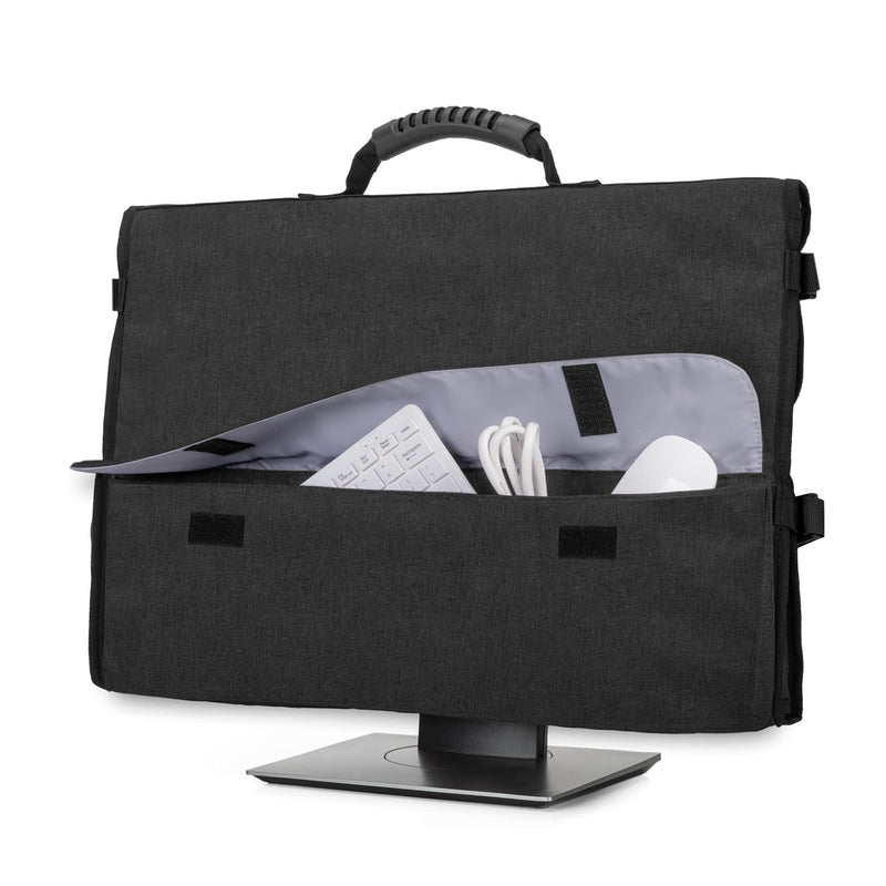 CURMIO Computer Monitor Carrying Case for 24 Inch Monitor, Computer Screen Dust Cover with Rubber Handle and Pockets, Black (Patented Design)