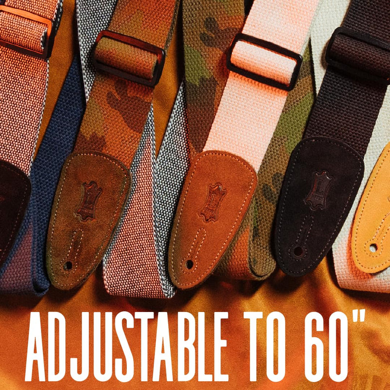 Levy's Leathers MC8-TAN 2" cotton guitar strap with suede ends and tri-glide adjustment. Adjustable to 58"; Tan 0