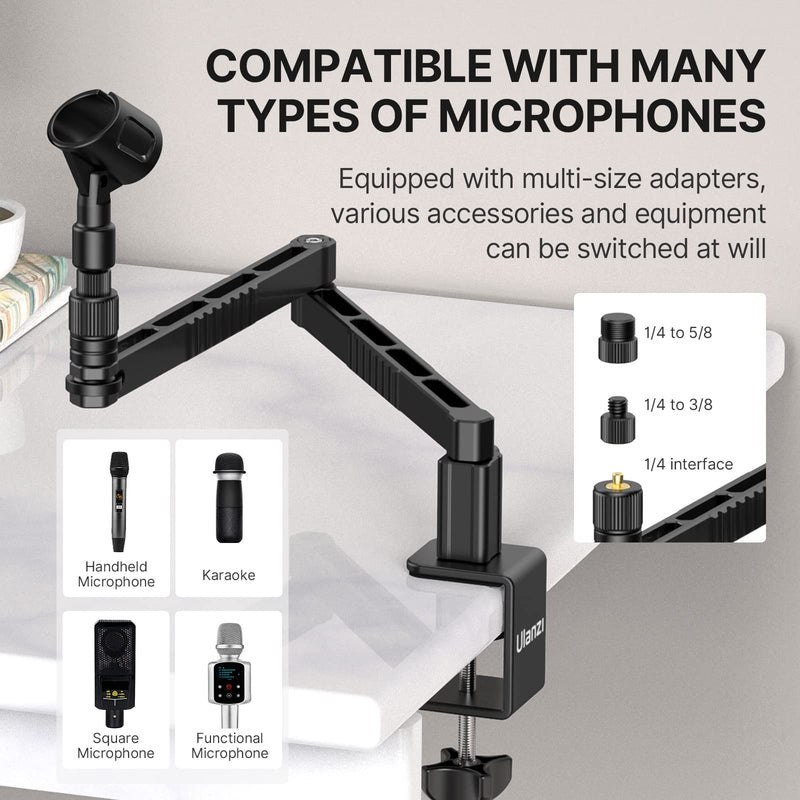 [AUSTRALIA] - ULANZI LS26 Low Profile Mic Arm, Aluminum 360° Rotatable Foldable Microphone Low Arm Desk Mount for Podcast/Streaming/Gaming/Radio Studio w Mic Clip 1/4" 3/8" 5/8" Screw for Most Mics 
