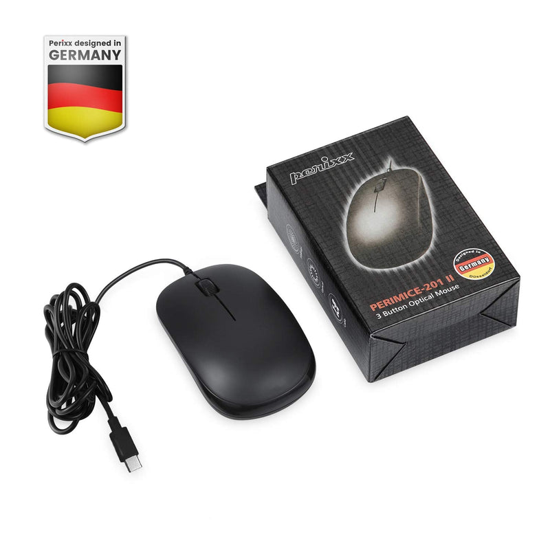 Perixx PERIMICE-201C USB Type C Wired Optical Mouse with 3-Button, Scroll Wheel, 800 DPI, Black Type C Mouse