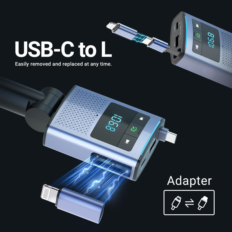 [AUSTRALIA] - Deepfeel Bluetooth 5.3 FM Transmitter, Fast Charging [PD45W & QC3.0] FM Radio Transmitter Mics, Light Switch, HiFi Bass Sound, Wireless Music Hands-Free Calling LED Display Support USB/TF Drive 