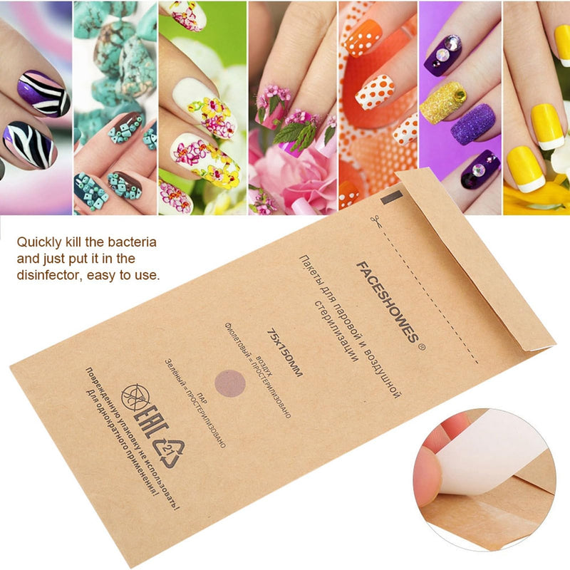 Sterilisation Bag, Sterilisation Bag, Disposable Nail Accessories, Disposable Accessories for Nail Sterilisers, Disinfectant Machines, for Cosmetics and Nail Tools, 75 x 150 mm (Pack of 100)