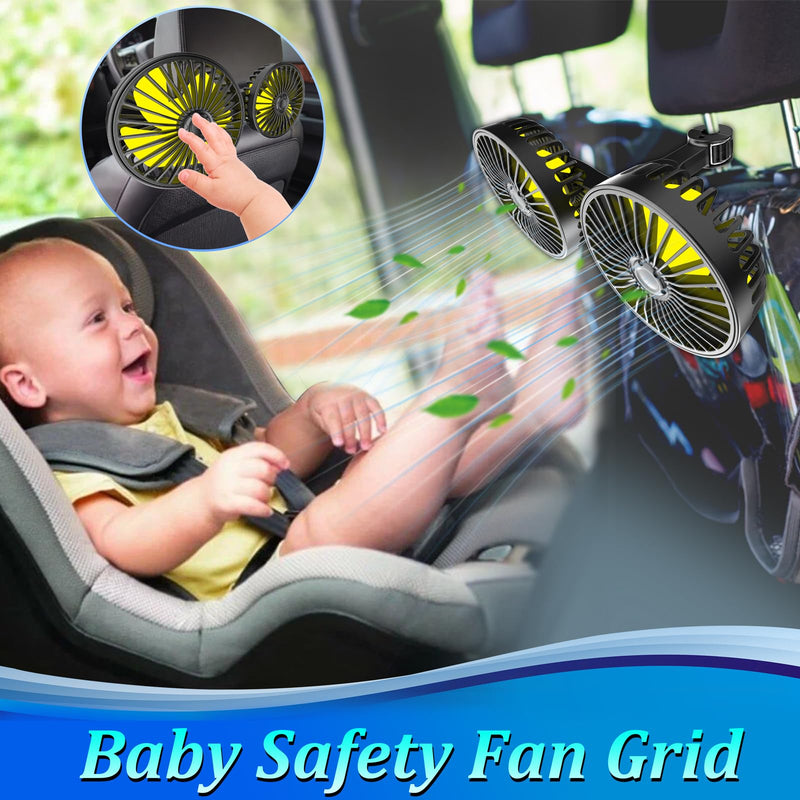 Qidoe Car Fan for Back Seat, USB Powered Portable Fans for Car 360° Rotation Cooling Fans with 3 Speeds, 5V Air Circulation Vehicle Fan Adjustable Clip for All Kind of Cars Yellow