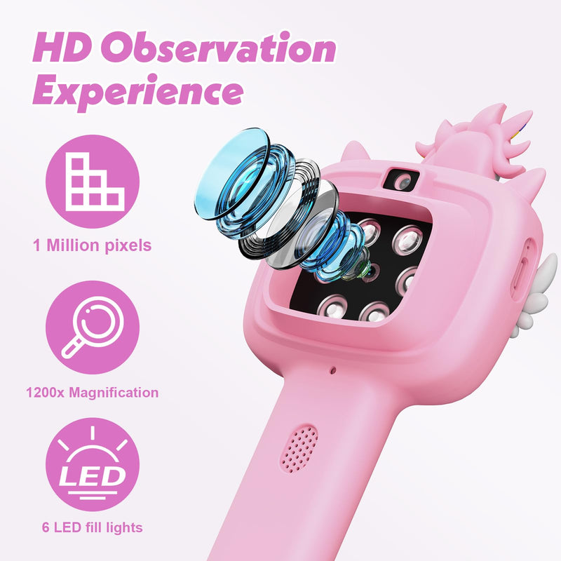 [AUSTRALIA] - Microscope for Kids Gifts Toys Science, Mini Handheld Digital Pocket Microscope Requiring Direct Surface Contact, Educational STEM Toy for Boys Girls Ages 8–12, Christmas Birthday Gift Idea Pink 