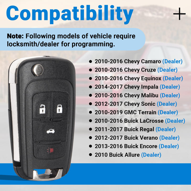 Car Key Fob Keyless Entry Remote Flip Replacement for 2010-2019 Chevy Cruze Camaro Impala Equinox Malibu Sonic/GMC Terrain/Buick Lacrosse Regal Verano Encore Car Key Replacement for OHT01060512 4-Btn 1 Pack