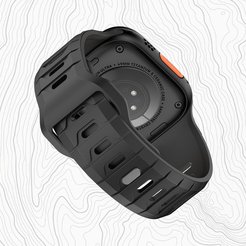 SquishSquash Ganoid FKM Rubber Sport Band Compatible with Apple Watch Ultra 3/2/1 SE Series 11/10/9/8/7/6/5/4, Fluoroelastomer Waterproof Strap for iWatch 44/45/46/49MM (Midnight Whale Black) Midnight Whale Black