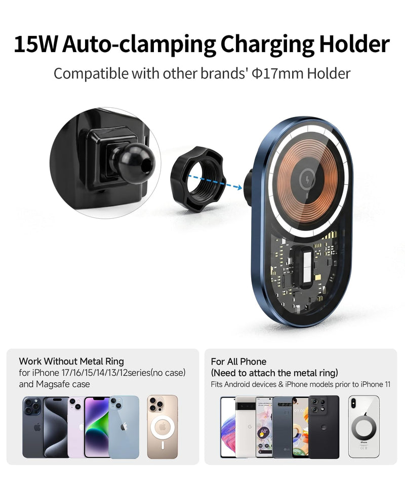 15W Wireless Charging Car Phone Holder for BMW X1 2016-2022,X2 2018-2023 | Magsafe Accessories Fast Charging Magnetic cell phone Holder Clip Compatible with iPhone Android, 3D Fit Vehicle Phone Stand