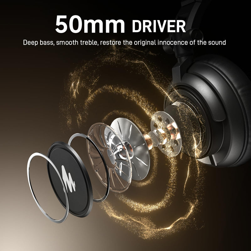 MAONO MH601 Wired Studio Headphone for Podcast Recording Stream DJ Mixing | Over Ear Headset with 50mm Drivers, Detachable 3.5mm/6.35mm Jack Cables for Audio Interface Mixer Microphone PC Monitoring MH601 Studio Headphones