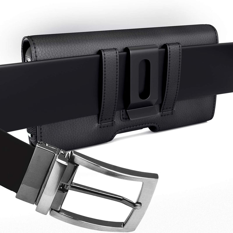 PiTau Holster for iPhone 15 15 Pro 14, 14 Pro, 13 Pro, 13, 12 Pro, 12, iPhone 11, XR - Premium Cell Phone Case with Belt Clip [Magnetic Closure] ID Card Holder Pouch (Fits Otterbox Commuter Case on) Medium Black