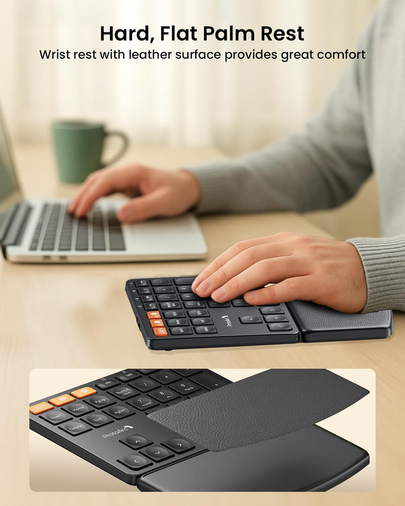 ProtoArc EK04 N Ergonomic Wireless Number Pad with Wrist Rest - Black | Full Size Numeric Keypad, 2-Device Bluetooth/2.4G, Rechargeable, for Windows PC/Laptop, Mac OS