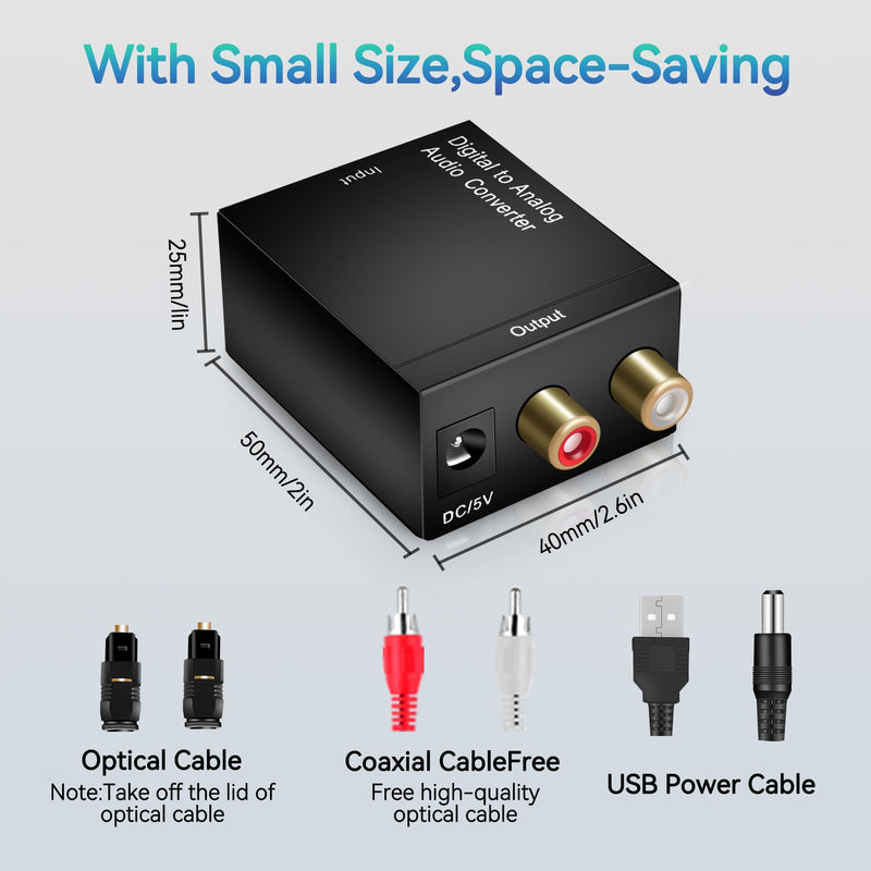 Digital Optical Coax to Analog Stereo Audio L/R Converter Adapter with Optical Cable RCA Cable