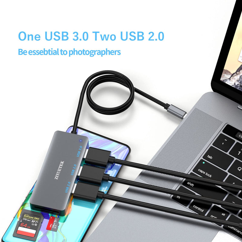 USB C Hub, USB hub 3.0 and SD Card Reader 3in1 Multi-Function hub Designed for MacBook pro Surface pro XPS Chrome and Laptop or PC, Support SD, TF, Micro sd Card