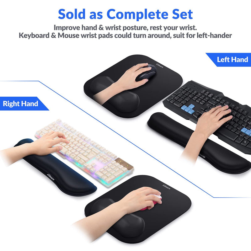 Gimars Elongate Smooth Lycra Fabric Ergonomic Mouse Pad Wrist Support, Gel Memory Foam Cushion Set Keyboard Wrist Rest Support, Pain Relieve for Computer, Laptop, Office, School, Home, Gaming, Black Square Set-black