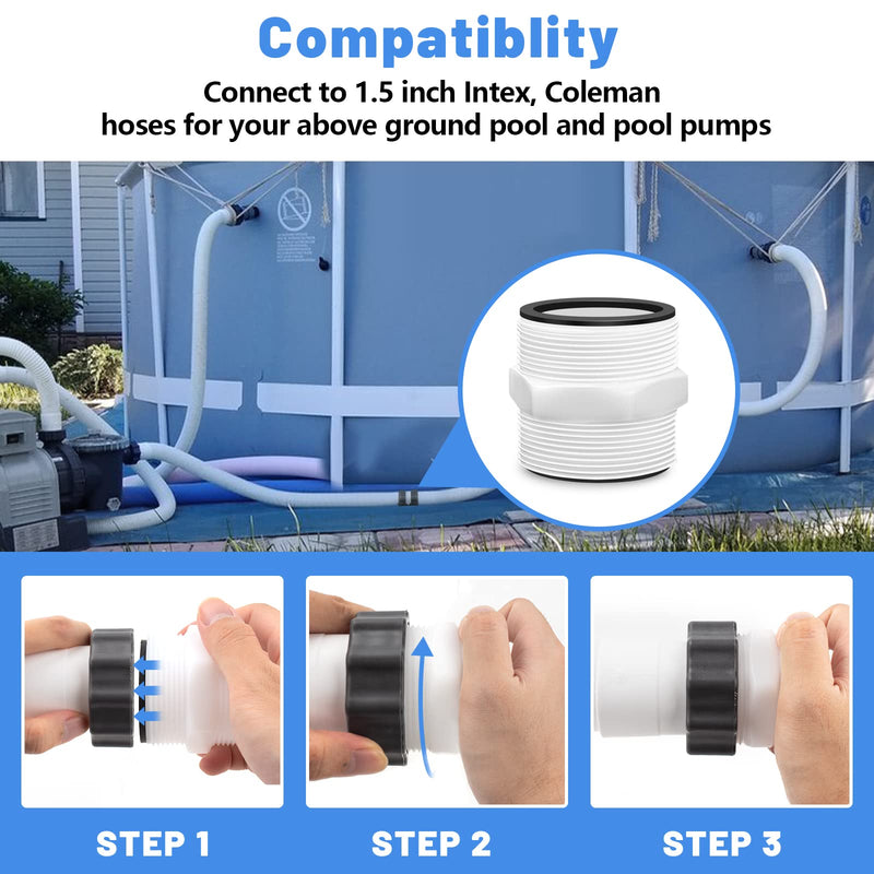 Pool Hose Adapter for Intex & Coleman Pool Split Hose Joint Connector, Swimming Pump 1.5 Inch Pools Drain Adapter Extender with 4 Ring Gaskets for Above Ground Pools Pump Hose Connector - 2 Pack