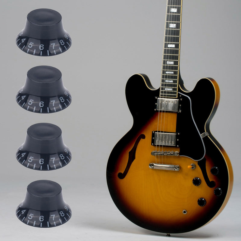 4PCS Top Hat Electric Guitar Control Knobs, Volume Tone Control Knobs Turning Speed Control Knob Guitar Bell Knobs for LP SG Electric Guitar Bass Replacement (Black) Black