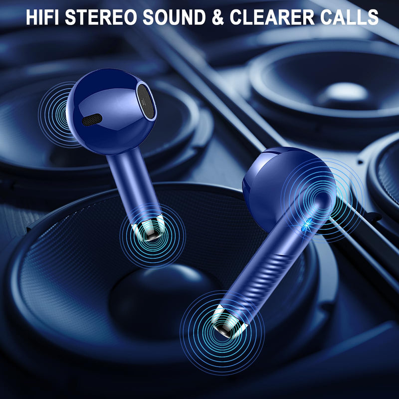 Jxrev J53 2 Pack Black and Dark Blue Wireless Earbuds, Bluetooth Ear Buds LED Power Display Headphones Bass Stereo, Earbuds in-Ear Noise Cancelling Mic, 40H Playback Mini Case