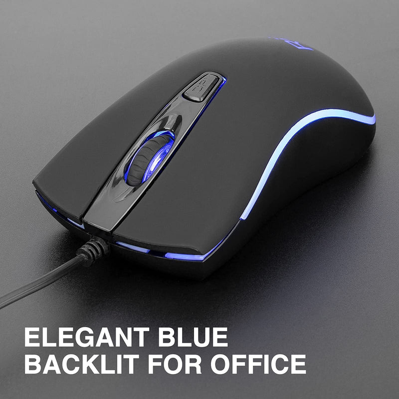 Wired Mouse,Rii Computer Mouse with Blue Backlit,USB Mouse with 1600 DPI Levels,Comfortable Grip Ergonomic Optical ,USB Wired Mice Support Windows PC, Laptop,Desktop,Notebook,Chromebook (2PACK) 2PACK
