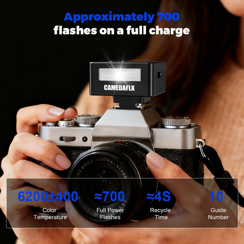 [AUSTRALIA] - CF2 Mini Camera Flash-Aluminum Hot Shoe Flash,GN10,5 Power Levels Manual Camera Flash for Sony ZV1/Ricoh GR3/Fuji/Canon/Nikon/Mini Flash for Film Camera DSLR(Black). 