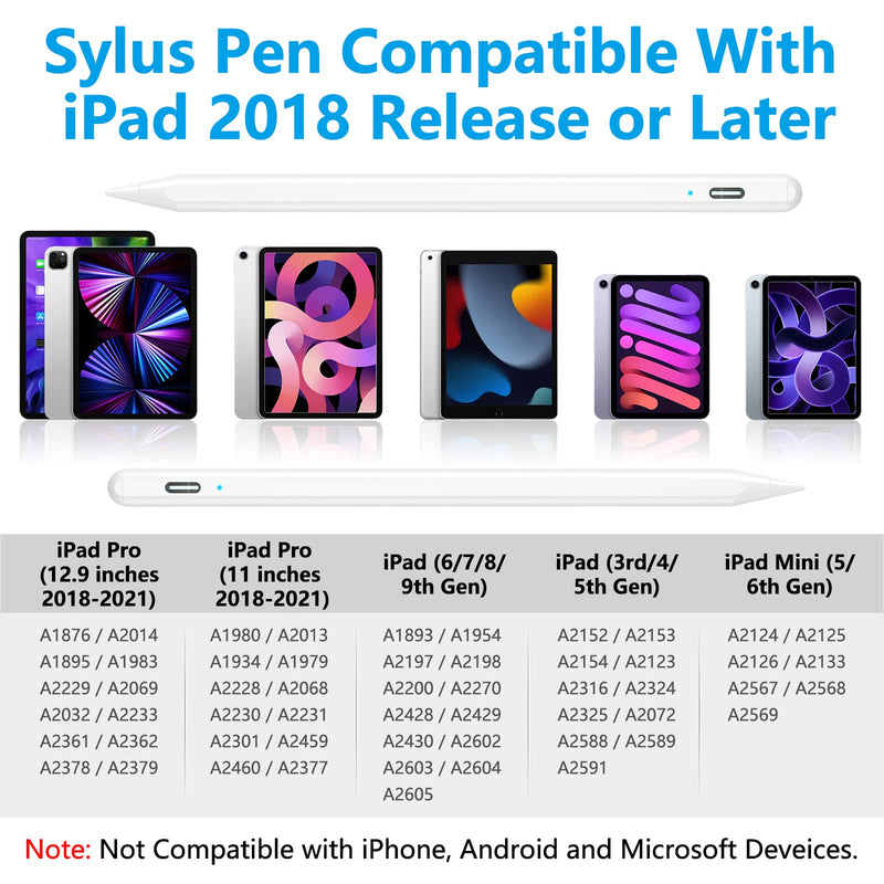 Stylus Pen for iPad with Palm Rejection and Tilt Sensitive, Stylus Pencil Compatible with (2018-2022) iPad Pro 11/12.9 inch, iPad 9th/8th/7th/6th Gen, iPad Air 5th/4th/3rd Gen, iPad Mini 6th/5th Gen