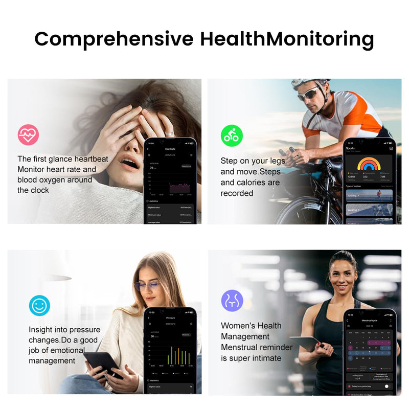 Smart Ring for Women & Men - IP68 Waterproof Fitness Tracker with Long Lasting Batteries, 28-Language App, Sleep/Step/Heart Rate Monitor, Compatible with iOS & Android (R13, Black, 9)