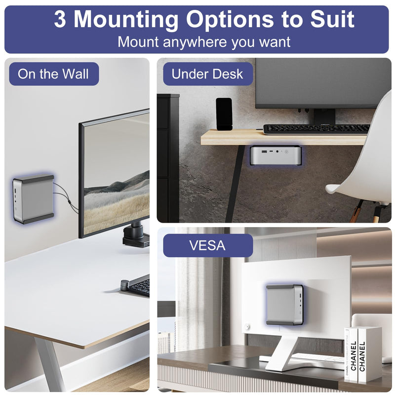 Metal Mini PC Mount Compatible with Beelink SER8, SER6, SER9, SER9 Pro, EQi12, EQR6, Mini PC Vesa Mount/ Wall/ Under Desk, Only for SER8, SER6, SER9, SER9 Pro, EQi12, EQR6, Easy to Install, Black