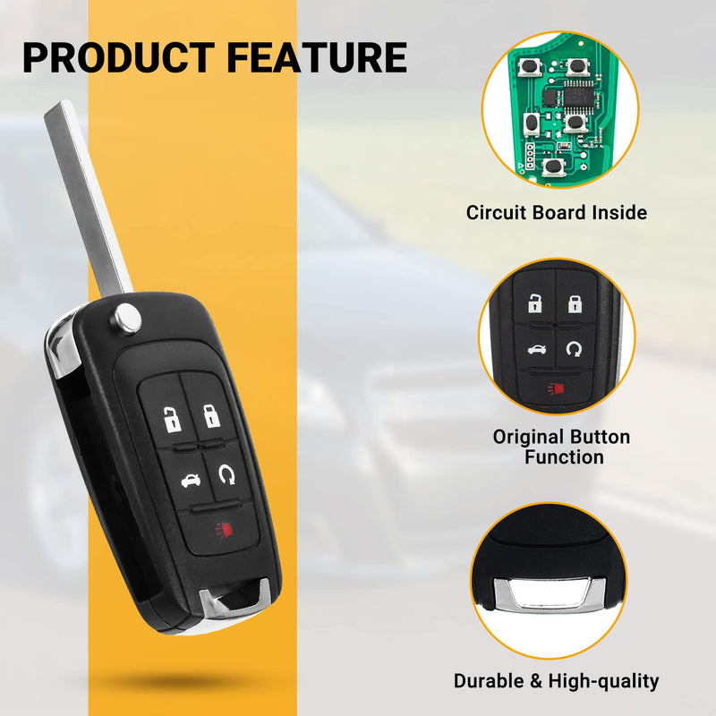 Car Key Fob Keyless Entry Remote Compatible with Chevy Cruze/Camaro/Impala/Equinox/GMC Terrain/Buick Lacrosse 2010 2011 2012 2013 2014 2015 2016 2017 5 Buttons Key for OHT01060512 (2 Packs) 2 Packs