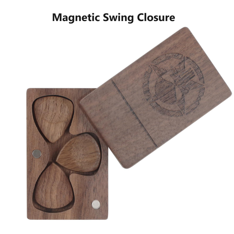 Rockhouse Wooden Guitar Pick Case Holder Storage Box Organizer with 3 Bonus Walnut Bass Picks for Guitar Players (Skull) Skull