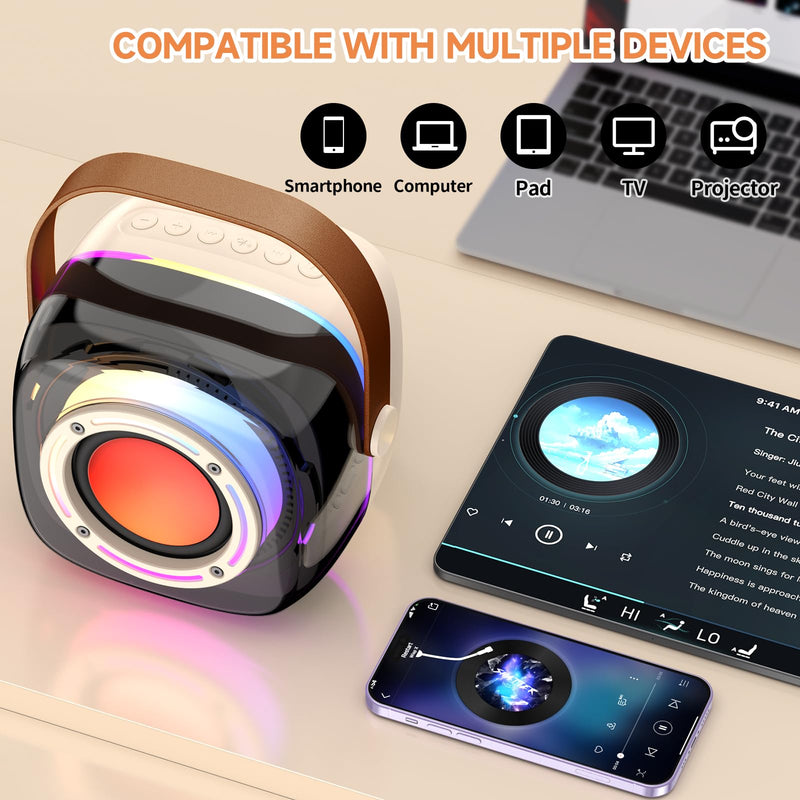 [AUSTRALIA] - Karaoke Machine with 1 Wireless Mircophone for Adults Kids, Portable Bluetooth Karaoke Speaker with 3.5" Full-Range Speaker and Colorful LED Lights, Support USB/TF Card/AUX (1Mics) 1Mics 