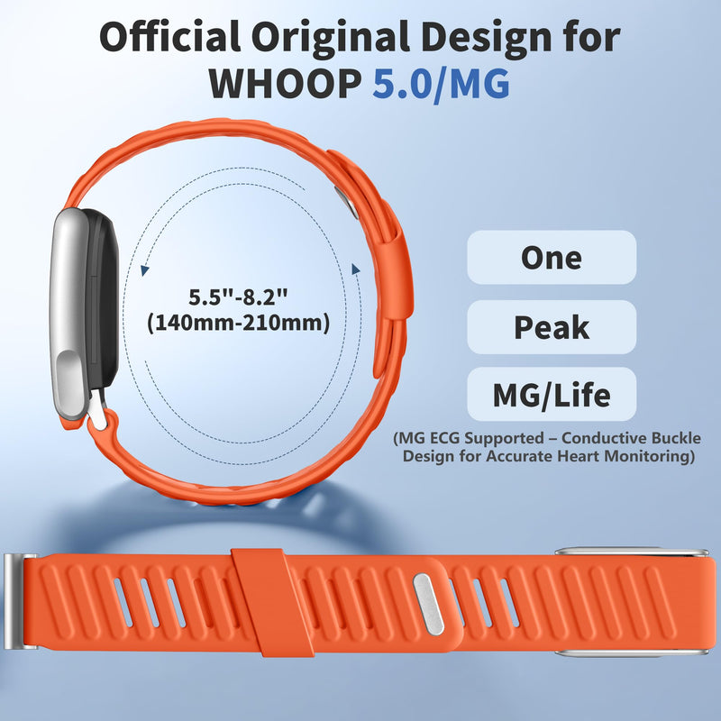 Maledan Waterproof Silicone Sport Band for Whoop 5.0/MG for One/Peak/Life | 3-Pack Soft Silicone Whoop Bands for WHOOP 5.0/MG, Breathable and Sweatproof. Quick-Release Design, Easy to Swap and Clean Orange/Darkgray Orange/Black