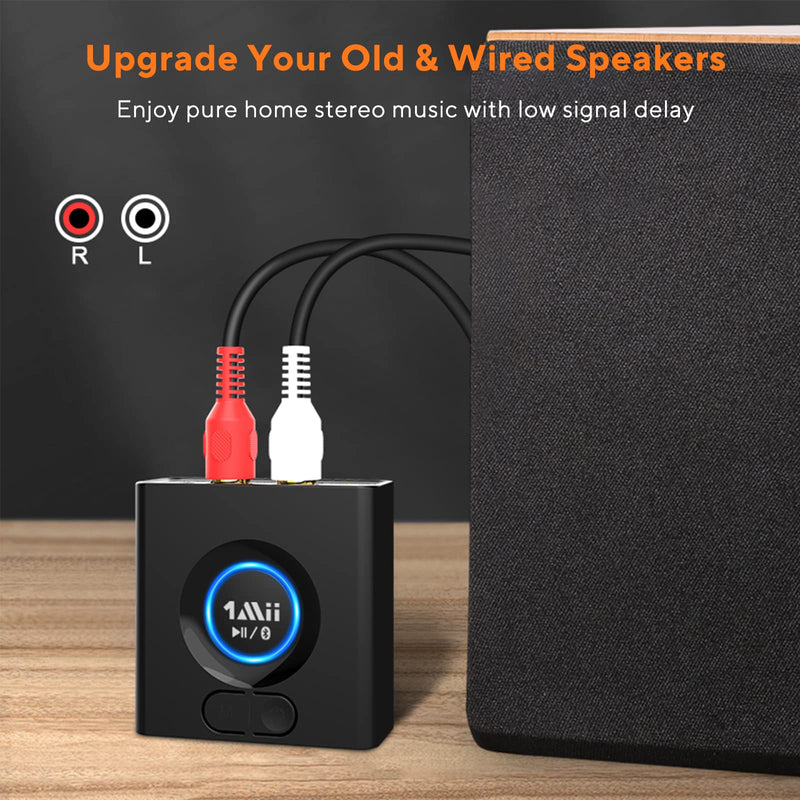 [AUSTRALIA] - 1Mii Bluetooth 5.0 Audio Receiver, Wireless Audio Adapter for Home Stereo Music Streaming System with 3.5 mm RCA, Bass Mode, 12hrs Playtime(Upgraded) 