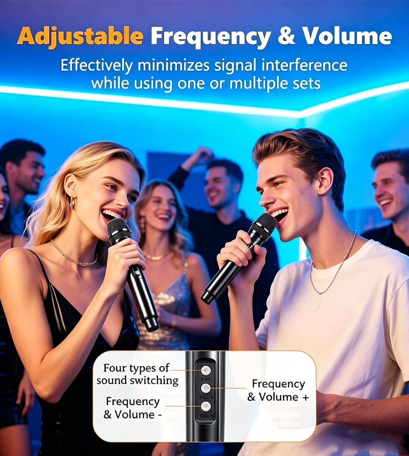 UHF Wireless Karaoke Microphone, Handheld Mics System,200 Feet | UHF stable signal, 2 rechargeable mics, plug & play receiver, 1/4" & 3.5mm output, for karaoke singing speech wedding party