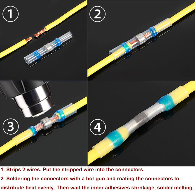 150PCS Waterproof Solder Seal Wire Connectors, Heat Shrink Terminals Kit, Marine Grade Butt Splice Connectors 150pcs