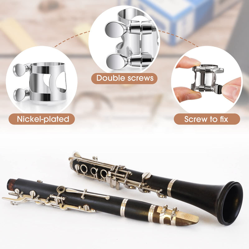 Treela 4 Pcs Clarinet Ligature Clarinet Mouthpiece Ligature Silver Clarinet Mouthpiece Ligature B Flat with Adjustable Screws Bb Clarinet Ligature for Clarinet Mouthpiece Woodwinds Instrument