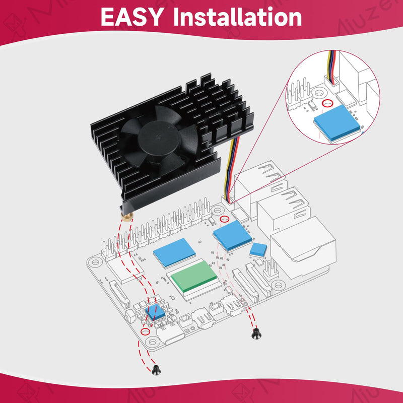 Miuzei Heatsink for Raspberry Pi 5 with Active Cooler Fan, Raspi5 Metal Cooling Case Cooler with PWM Active Fan, Aluminium Heatsink and Cooling Fan for Raspberry Pi 5 4GB/8GB Black