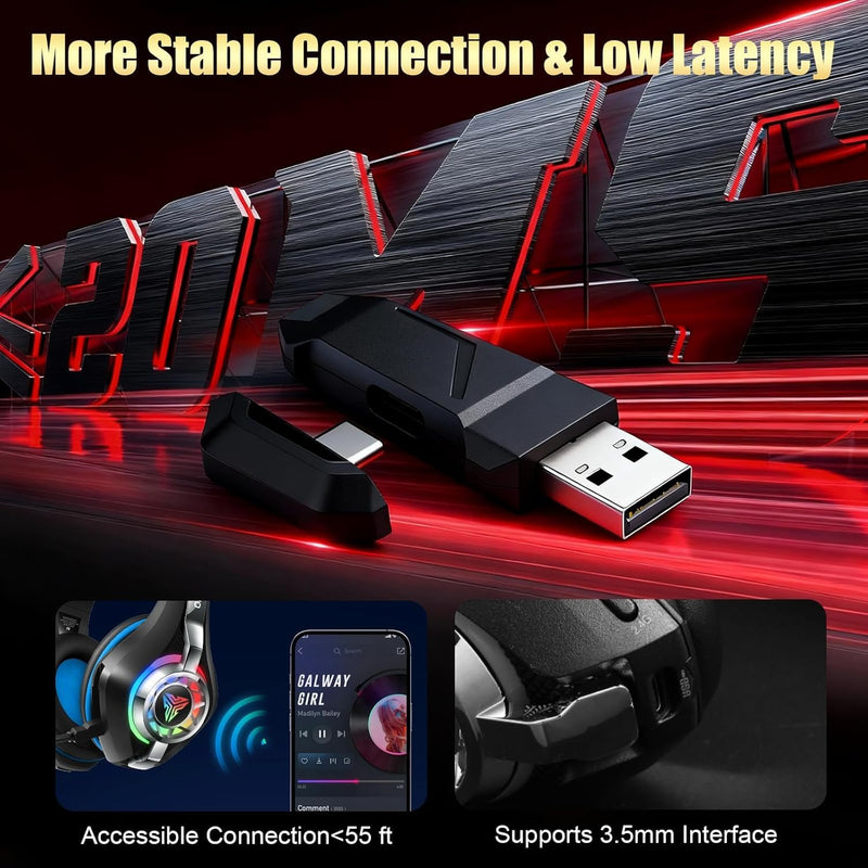 2.4GHz Wireless Gaming Headsets for PS5/PS4/Switch, 2026 RGB Noise Cancelling Headphones with Mics, 4-in-1 Connection, 7.1 Surround Sound, 40mm Drivers, Memory Foam, 45H Wireless Gaming Headphones