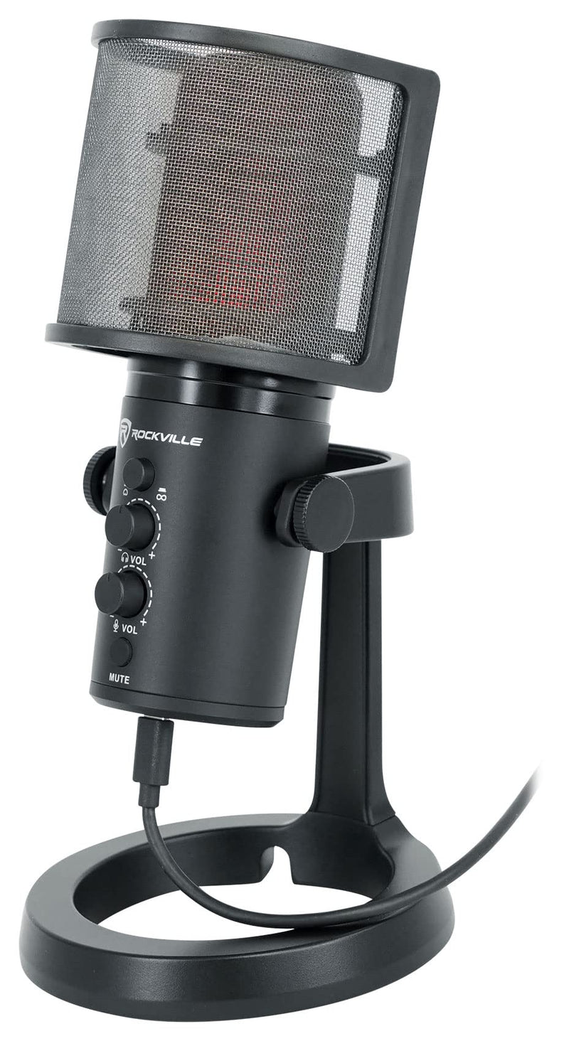 Rockville Rock-Stream PRO Dual Pattern USB Microphone, 24-Bit/192kHz, Cardioid/Bi-Directional, LED Clipping Indicator, Headphone Monitoring, for Gaming, Streaming, Podcasting