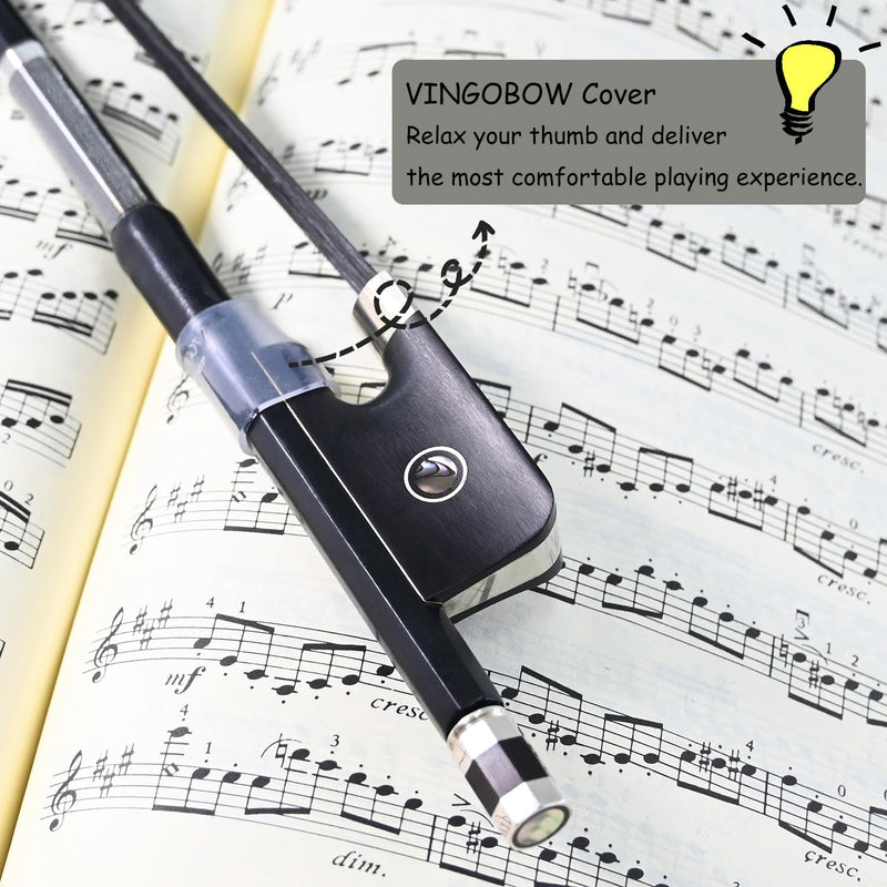 Carbon Fiber Cello Bow 1/4 Size VINGOBOW 100CB Quarters for Professional Player Parisian Eyes Ebony Frog Unbleached Mongolian Black Horse Hair Pernambuco Performance Powerful and Wild Tone