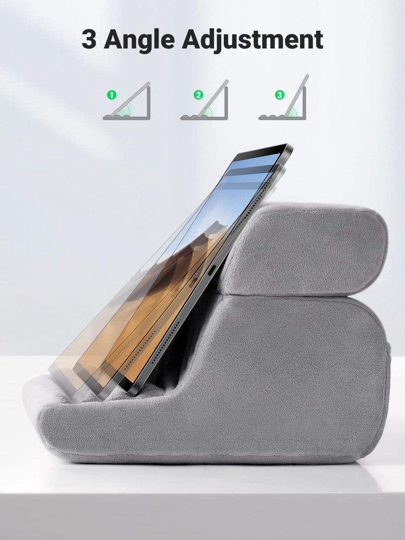 UGREEN Tablet Pillow Stand for Lap Soft Holder Bed with 3 Viewing Angles Adjustable Home Office Accessories Compatible with iPad Pro12.9 11 10.5 9.7 iPad Mini iPad Air iPhone 15 14 E-Reader Grey