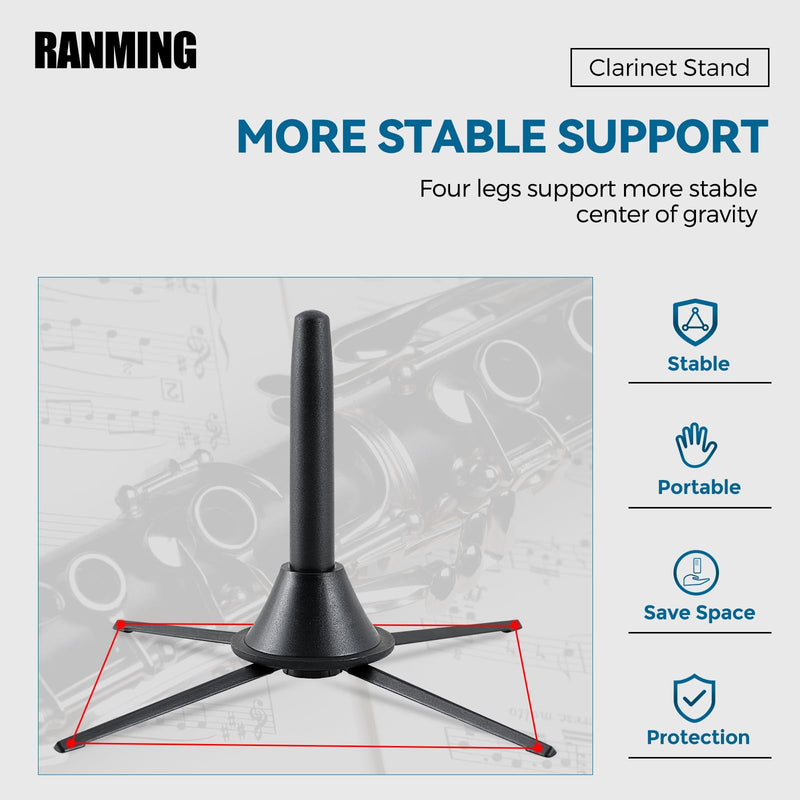Clarinet Stand Black Portable Clarinet Stand, Professional Foldable Clarinet Stand,4-Leg Support Clarinet Stand,Stable and Scratch-Resistant Clarinet Stand.