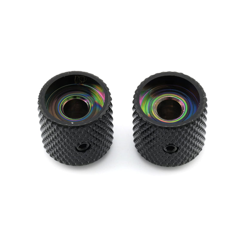 Musiclily Pro 1/4" Steel Fine Knurled Dome Knobs Universal Fitting Control Knobs with Set Screw for Electric Guitar or Bass, Black (Set of 2)
