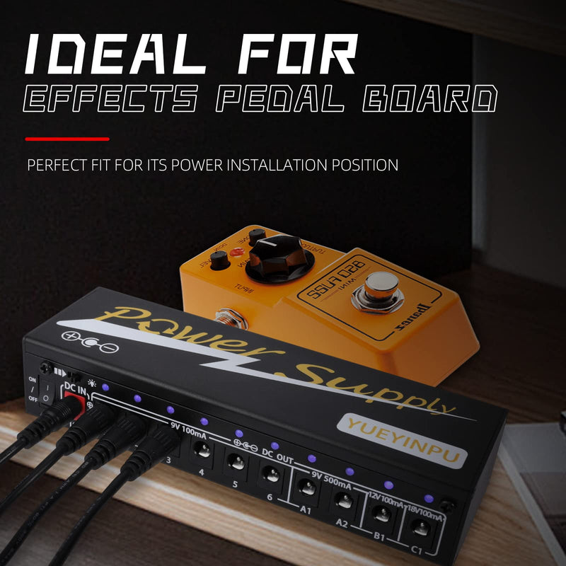 Power Supply for Guitar Effect Pedals 10 Isolated DC Output 9V/12V/18V for Effect Pedal with Separate Short-Circuit Protection