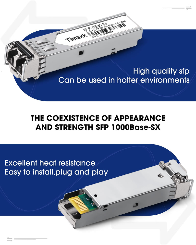 Timaxk 4-Pack 1.25G SFP 1000Base-SX LC Multimode 850nm 550m Fiber Transceiver, Compatible with Cisco, Ubiquiti, Mikrotik, Meraki, Netgear, D-Link and More