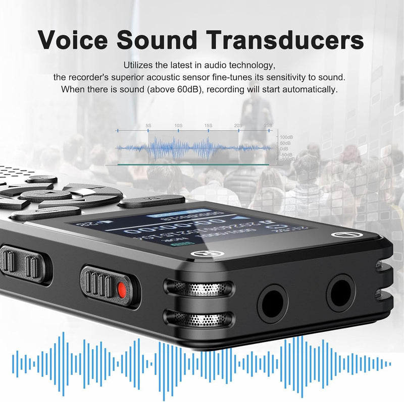 [AUSTRALIA] - 160GB Digital Voice Recorder, Portable Audio Recorder with Built-in Speaker, Voice Activated, WAV, A/B Repeat & Password Protection – Ideal for Meetings, Lectures & Interviews 