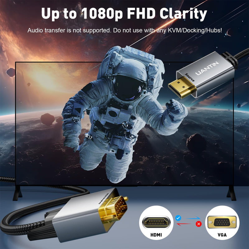 HDMI to VGA Cable Adapter 10FT |Anti-Interference Gold-Plated Plugs| 1080P Aluminum HDMI Source to VGA Display Braided Cord (Male to Male) for PC,Laptop,Xbox,Graphics Card,Monitor More 1 Pack