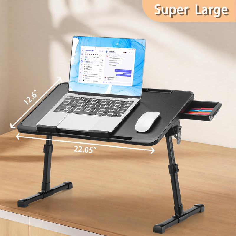 Lap Desk, Adjustable Height & Angle, Aluminum Legs with Storage Drawer & Non-Slip Base, 22" Large Panel for Home Office Gaming Writing Dining, for Adults & Kids